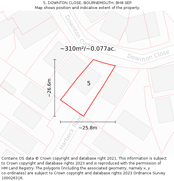 5, DOWNTON CLOSE, BOURNEMOUTH, BH8 0EP: Plot and title map