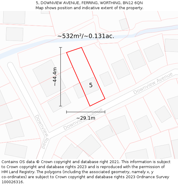 5, DOWNVIEW AVENUE, FERRING, WORTHING, BN12 6QN: Plot and title map