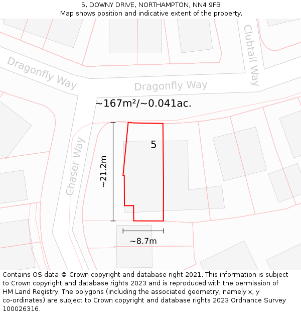 5, DOWNY DRIVE, NORTHAMPTON, NN4 9FB: Plot and title map