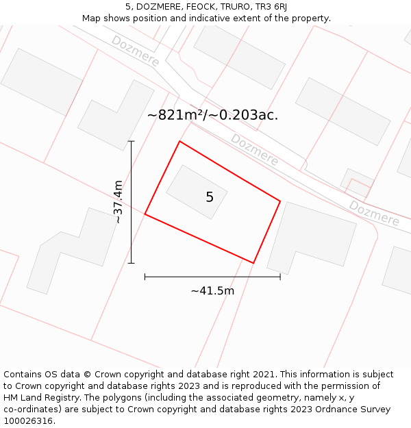 5, DOZMERE, FEOCK, TRURO, TR3 6RJ: Plot and title map