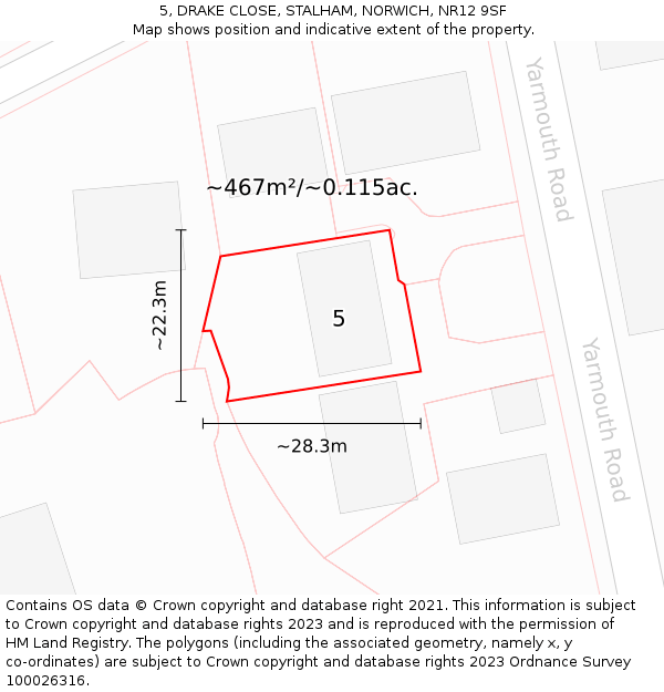 5, DRAKE CLOSE, STALHAM, NORWICH, NR12 9SF: Plot and title map