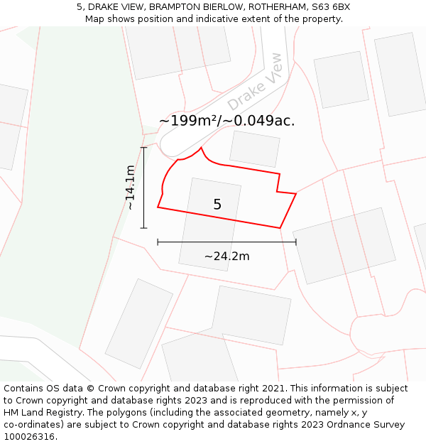 5, DRAKE VIEW, BRAMPTON BIERLOW, ROTHERHAM, S63 6BX: Plot and title map