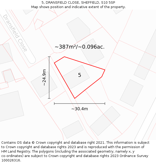 5, DRANSFIELD CLOSE, SHEFFIELD, S10 5SP: Plot and title map
