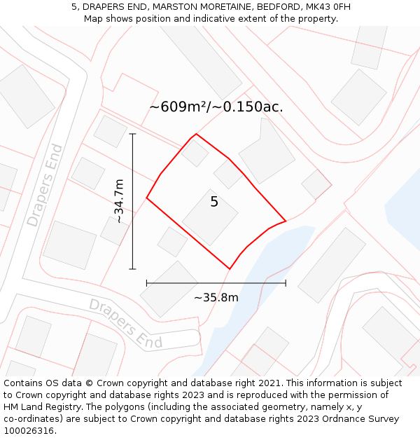 5, DRAPERS END, MARSTON MORETAINE, BEDFORD, MK43 0FH: Plot and title map