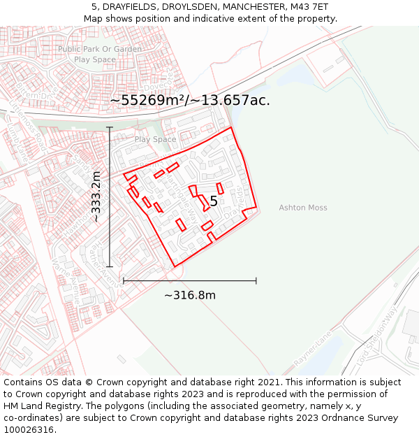 5, DRAYFIELDS, DROYLSDEN, MANCHESTER, M43 7ET: Plot and title map