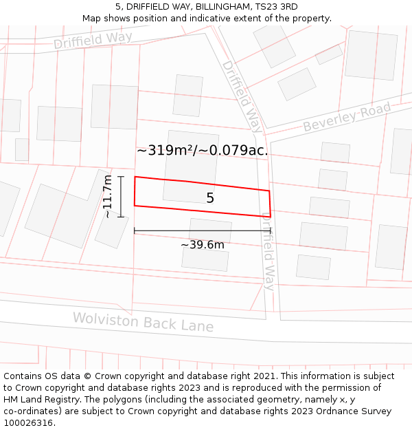 5, DRIFFIELD WAY, BILLINGHAM, TS23 3RD: Plot and title map