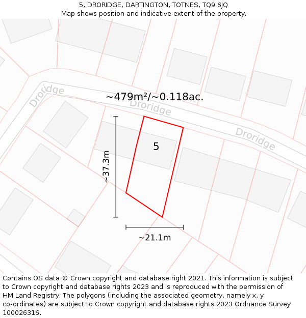 5, DRORIDGE, DARTINGTON, TOTNES, TQ9 6JQ: Plot and title map