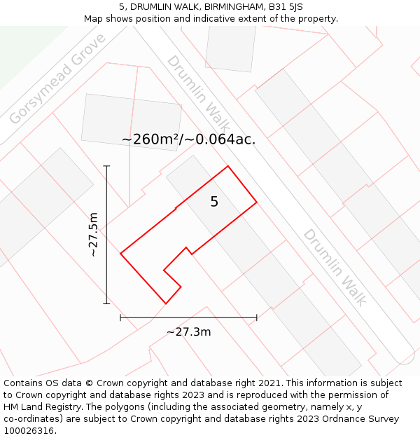 5, DRUMLIN WALK, BIRMINGHAM, B31 5JS: Plot and title map