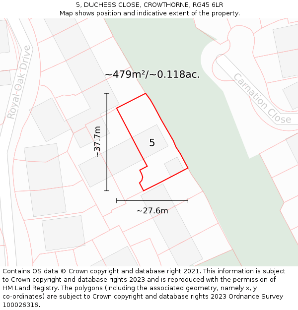 5, DUCHESS CLOSE, CROWTHORNE, RG45 6LR: Plot and title map