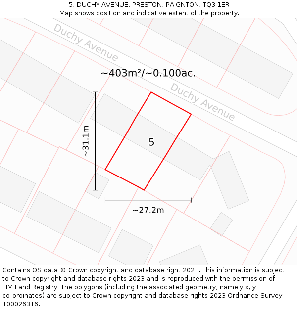 5, DUCHY AVENUE, PRESTON, PAIGNTON, TQ3 1ER: Plot and title map