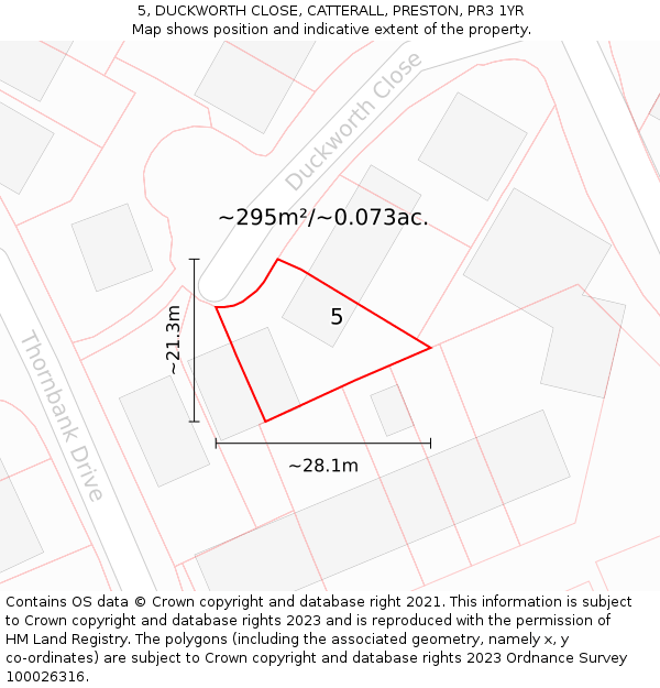 5, DUCKWORTH CLOSE, CATTERALL, PRESTON, PR3 1YR: Plot and title map
