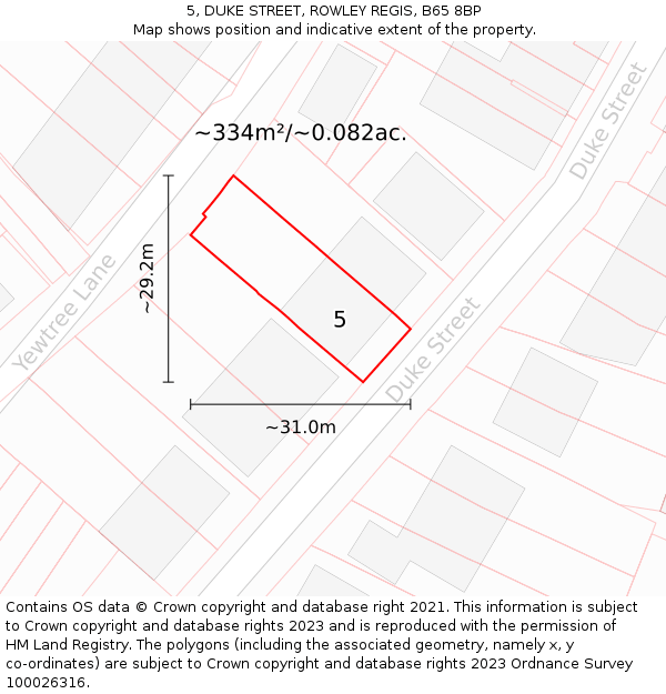 5, DUKE STREET, ROWLEY REGIS, B65 8BP: Plot and title map