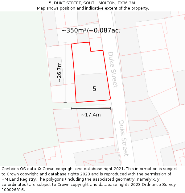 5, DUKE STREET, SOUTH MOLTON, EX36 3AL: Plot and title map