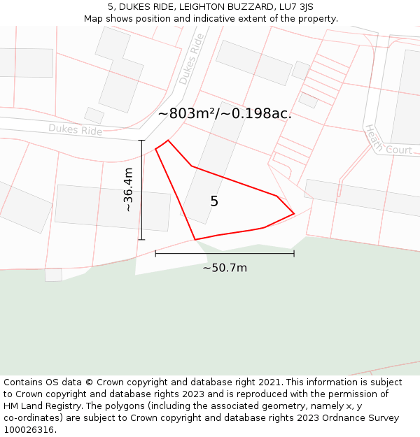 5, DUKES RIDE, LEIGHTON BUZZARD, LU7 3JS: Plot and title map