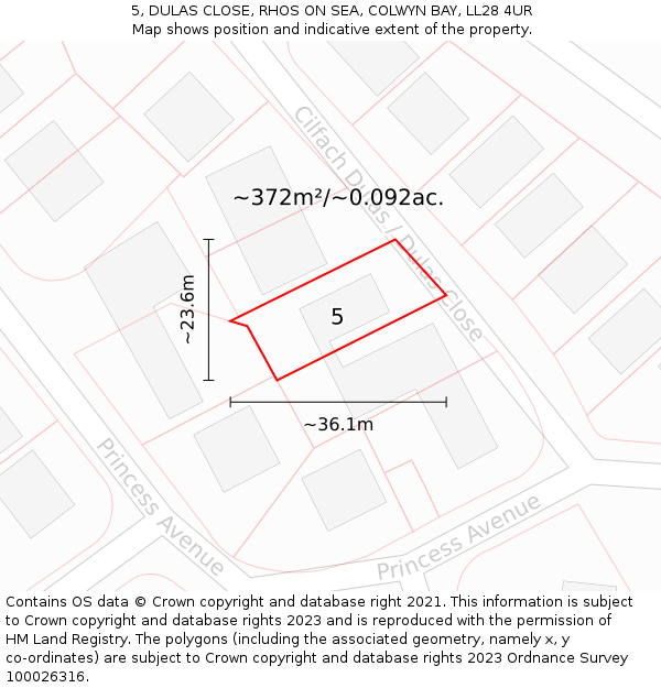5, DULAS CLOSE, RHOS ON SEA, COLWYN BAY, LL28 4UR: Plot and title map