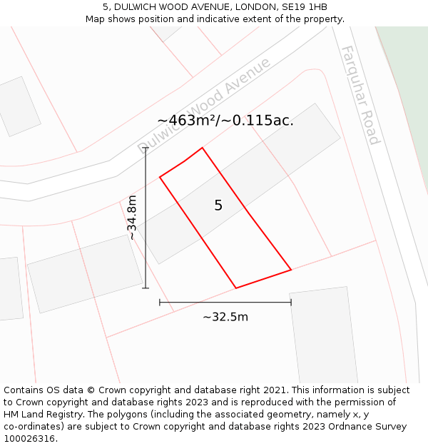 5, DULWICH WOOD AVENUE, LONDON, SE19 1HB: Plot and title map