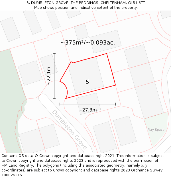 5, DUMBLETON GROVE, THE REDDINGS, CHELTENHAM, GL51 6TT: Plot and title map