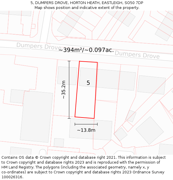 5, DUMPERS DROVE, HORTON HEATH, EASTLEIGH, SO50 7DP: Plot and title map