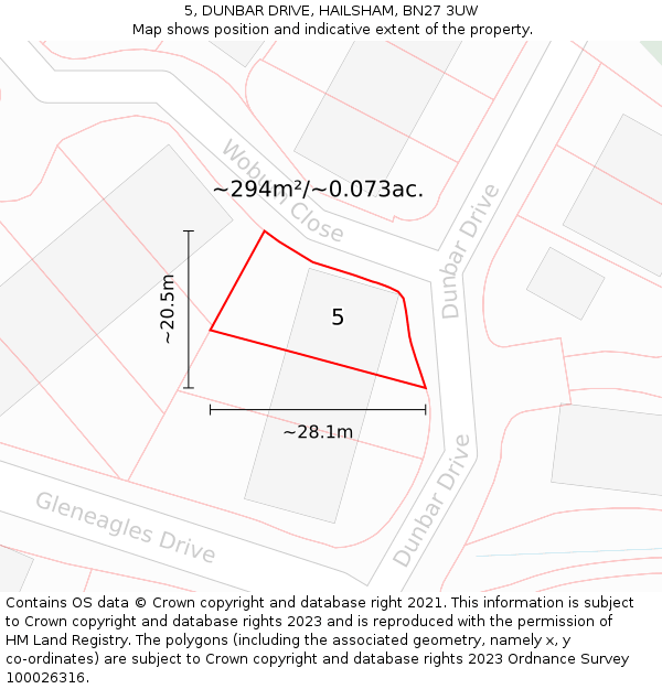 5, DUNBAR DRIVE, HAILSHAM, BN27 3UW: Plot and title map