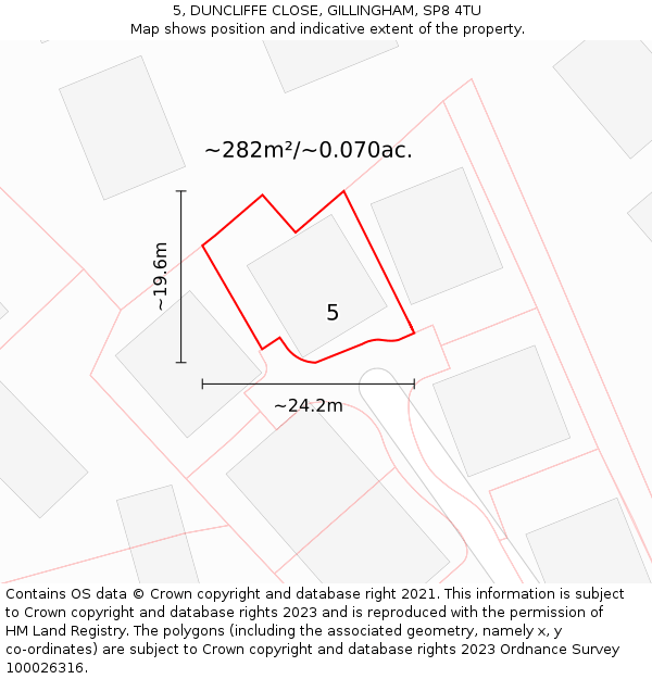 5, DUNCLIFFE CLOSE, GILLINGHAM, SP8 4TU: Plot and title map