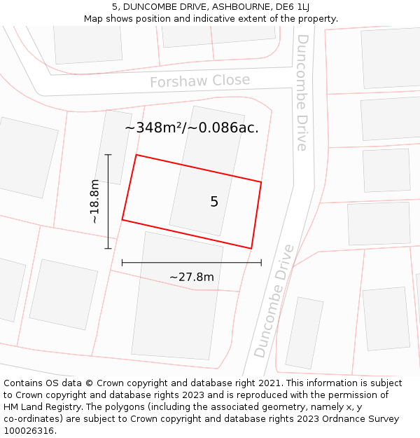 5, DUNCOMBE DRIVE, ASHBOURNE, DE6 1LJ: Plot and title map