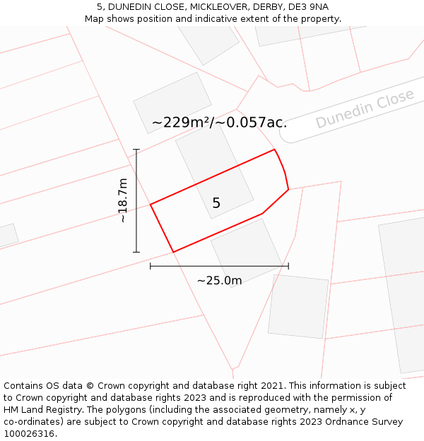 5, DUNEDIN CLOSE, MICKLEOVER, DERBY, DE3 9NA: Plot and title map