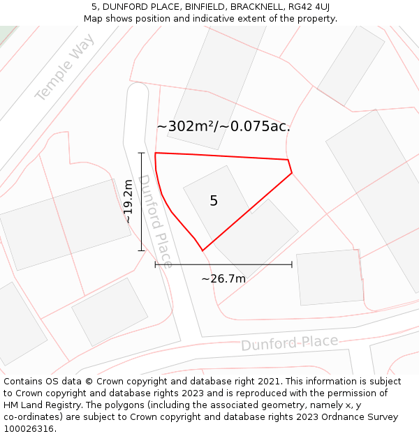 5, DUNFORD PLACE, BINFIELD, BRACKNELL, RG42 4UJ: Plot and title map