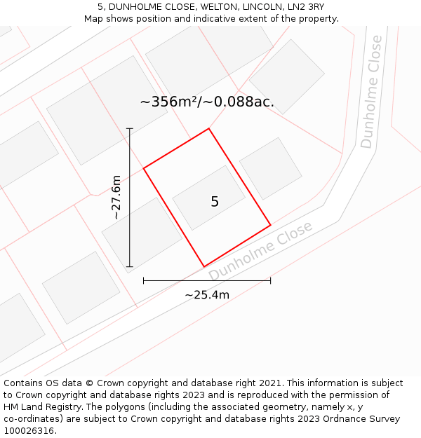 5, DUNHOLME CLOSE, WELTON, LINCOLN, LN2 3RY: Plot and title map