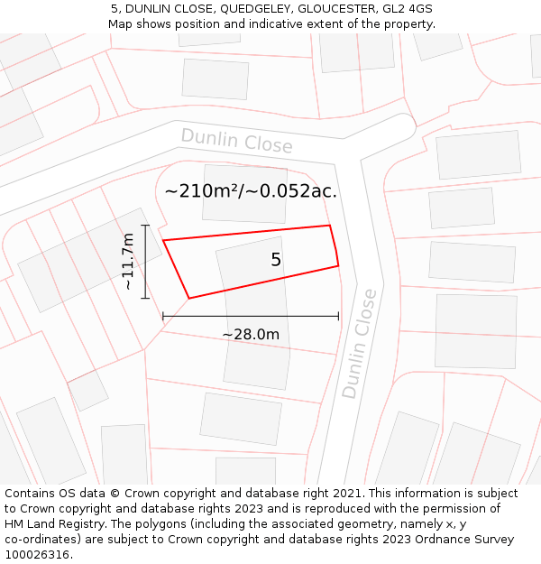 5, DUNLIN CLOSE, QUEDGELEY, GLOUCESTER, GL2 4GS: Plot and title map