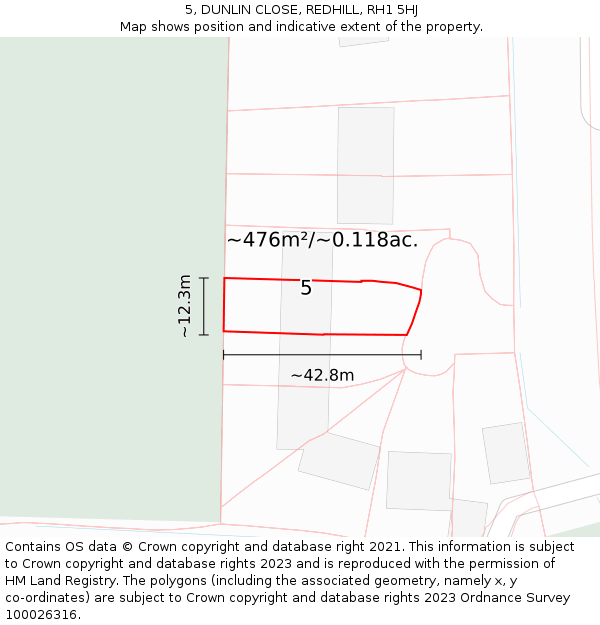 5, DUNLIN CLOSE, REDHILL, RH1 5HJ: Plot and title map