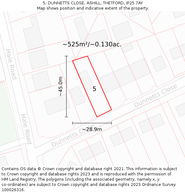 5, DUNNETTS CLOSE, ASHILL, THETFORD, IP25 7AY: Plot and title map