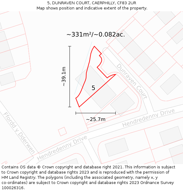5, DUNRAVEN COURT, CAERPHILLY, CF83 2UR: Plot and title map