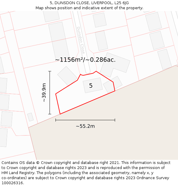 5, DUNSDON CLOSE, LIVERPOOL, L25 6JG: Plot and title map
