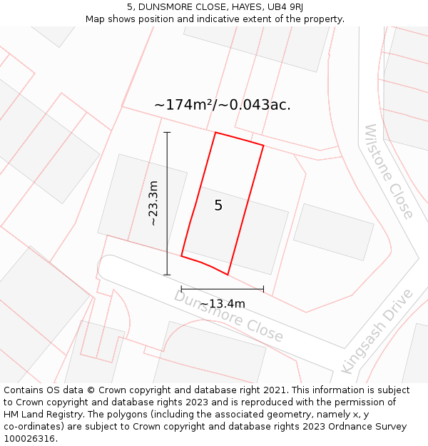 5, DUNSMORE CLOSE, HAYES, UB4 9RJ: Plot and title map