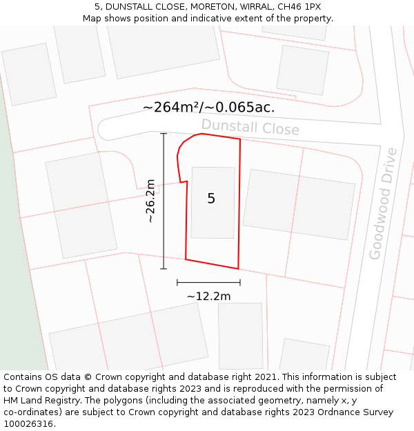 5, DUNSTALL CLOSE, MORETON, WIRRAL, CH46 1PX: Plot and title map