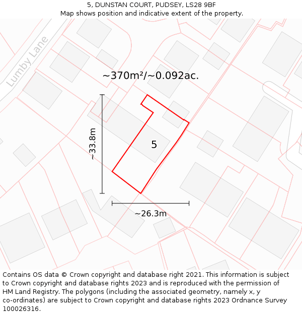 5, DUNSTAN COURT, PUDSEY, LS28 9BF: Plot and title map