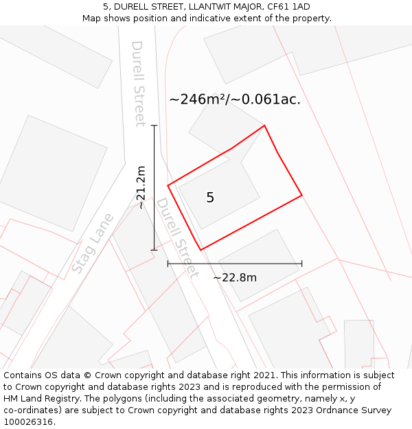 5, DURELL STREET, LLANTWIT MAJOR, CF61 1AD: Plot and title map