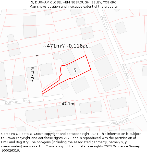5, DURHAM CLOSE, HEMINGBROUGH, SELBY, YO8 6RG: Plot and title map