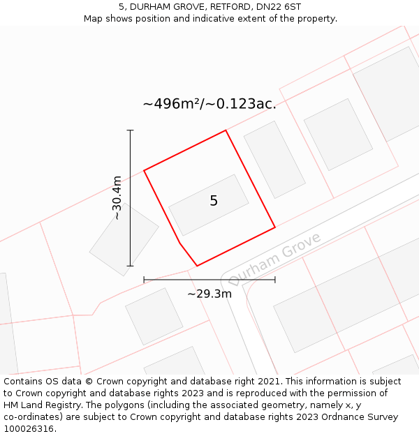 5, DURHAM GROVE, RETFORD, DN22 6ST: Plot and title map