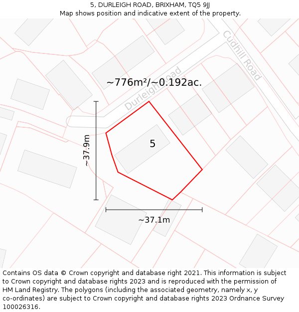 5, DURLEIGH ROAD, BRIXHAM, TQ5 9JJ: Plot and title map