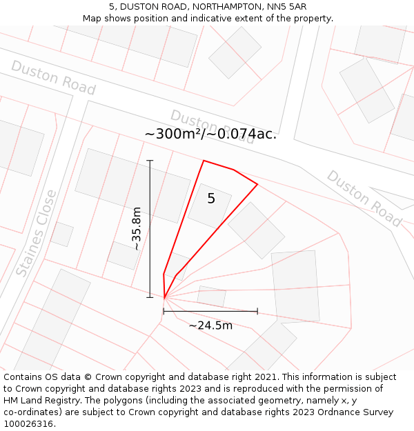 5, DUSTON ROAD, NORTHAMPTON, NN5 5AR: Plot and title map