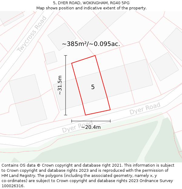 5, DYER ROAD, WOKINGHAM, RG40 5PG: Plot and title map