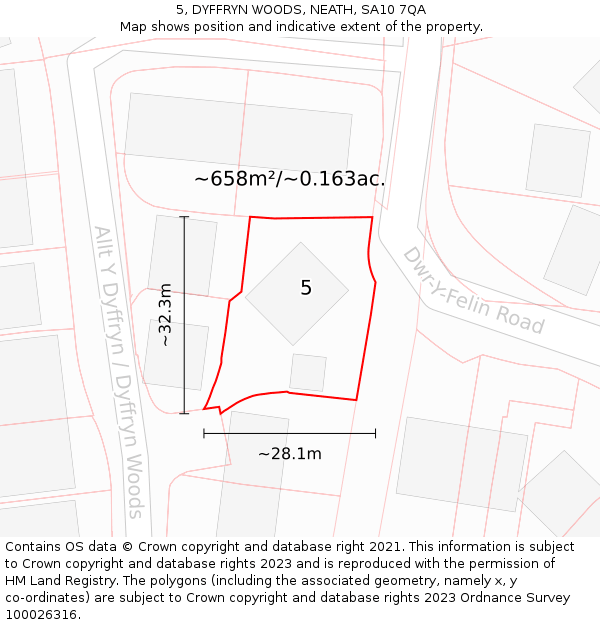 5, DYFFRYN WOODS, NEATH, SA10 7QA: Plot and title map