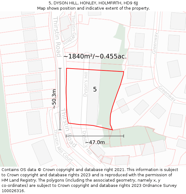 5, DYSON HILL, HONLEY, HOLMFIRTH, HD9 6JJ: Plot and title map