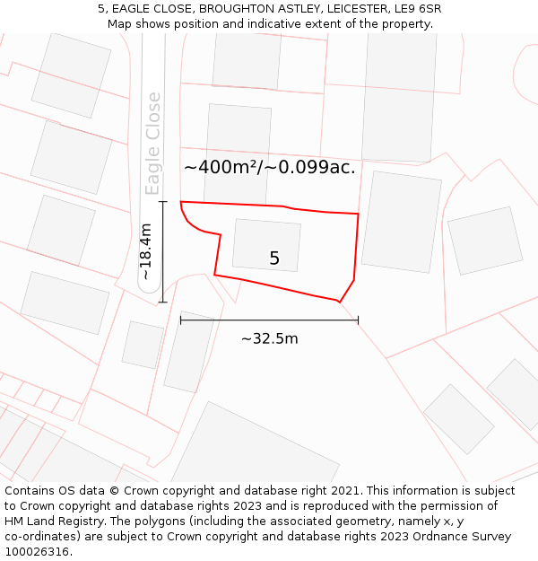 5, EAGLE CLOSE, BROUGHTON ASTLEY, LEICESTER, LE9 6SR: Plot and title map