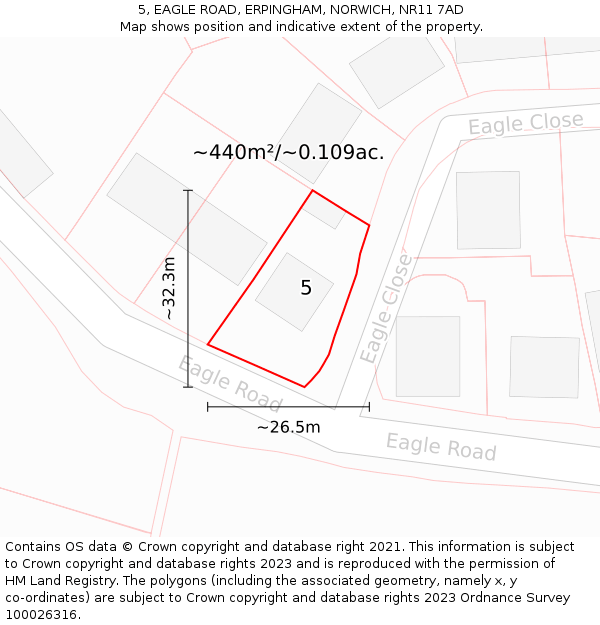 5, EAGLE ROAD, ERPINGHAM, NORWICH, NR11 7AD: Plot and title map