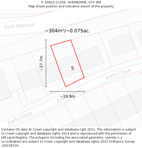 5, EARLS CLOSE, SHERBORNE, DT9 3RS: Plot and title map