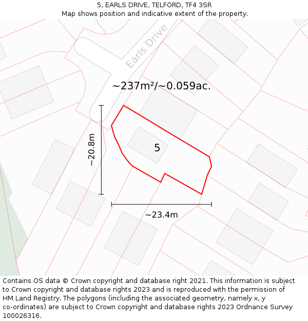 5, EARLS DRIVE, TELFORD, TF4 3SR: Plot and title map
