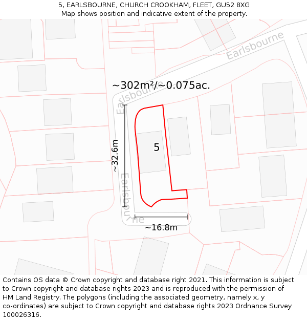 5, EARLSBOURNE, CHURCH CROOKHAM, FLEET, GU52 8XG: Plot and title map