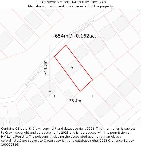 5, EARLSWOOD CLOSE, AYLESBURY, HP21 7PG: Plot and title map